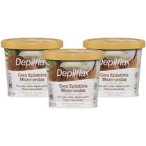 Kit 3 Cera Depilatoria Micro-ondas Coco Depilflax Buco Axila Virilha Todos os Tipos Pele Rapida 100g Kit 3 Cera Depilatoria Micro-ondas Coco Depilflax Buco Axila Virilha Todos os Tipos Pele Rapida 100g
