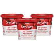 Kit 3 Cera Depilatoria Micro-ondas Morango Depilflax Buco Axila Virilha Todos Tipos Pele Rapida 100g Kit 3 Cera Depilatoria Micro-ondas Morango Depilflax Buco Axila Virilha Todos Tipos Pele Rapida 100g
