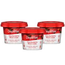 Kit 3 Cera Depilatoria Micro-ondas Morango Depilflax Buco Axila Virilha Todos Tipos Pele Rapida 200g Kit 3 Cera Depilatoria Micro-ondas Morango Depilflax Buco Axila Virilha Todos Tipos Pele Rapida 200g