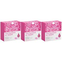 Kit 3 Cera Quente Depilatória Depilação Profissional Rosa Depilflax Barra 500g