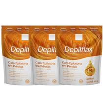 Kit 3 Cera Quente Depilatória Profissional Glitter Gold Depilflax Em Perolas 1Kg Grande Kit 3 Cera Quente Depilatória Profissional Glitter Gold Depilflax Em Perolas 1Kg Grande