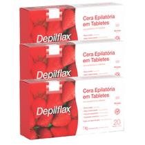 Kit 3 Cera Quente Depilatória Profissional Morango Depilflax Barra 1Kg Grande