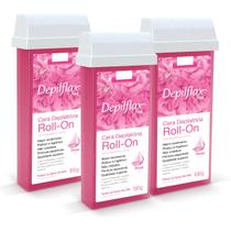 Kit 3 Ceras Roll-on Depilatória Rosa Hidrata Refil Depilflax