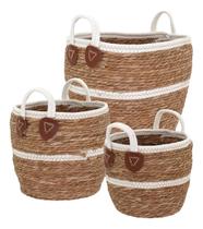 Kit 3 cesta cachepô decorativa organizadora multiuso fibra natural