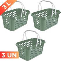 Kit 3 Cesta Cestinha Plástica Supermercado Compras 3L c/ Alça Resistente Leve Mulituso Portátil
