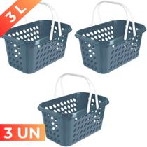 Kit 3 Cesta Cestinha Plástica Supermercado Compras 3L c/ Alça Resistente Leve Mulituso Portátil - Usual Utilidades