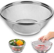 Kit 3 Cesta de Inox Drenador Peneirador Coador Cesto 28CM Escorredor Malha Fina Lavar e Cozinhar Alimentos A Vapor