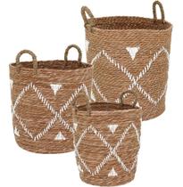 Kit 3 cesta decorativa organizadora multiuso cachepô fibra natural
