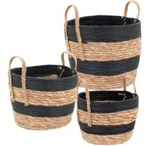 Kit 3 cesta decorativa organizadora multiuso cesta zagora fibra preto