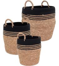 Kit 3 cesta decorativa organizadora multiuso fibra natural cachepô Kit 3 cesta decorativa organizadora multiuso fibra natural cachepô