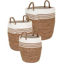 Kit 3 cesta decorativa organizadora multiuso fibra natural cachepô