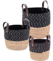 Kit 3 cesta decorativa organizadora multiuso kigali fibra preto