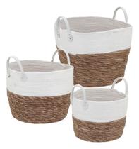 Kit 3 cesta decorativa organizadora multiuso poneso fibra branco Kit 3 cesta decorativa organizadora multiuso poneso fibra branco