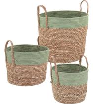 Kit 3 cesta decorativa organizadora multiuso zagora fibra verde