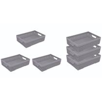 Kit 3 Cesta Organizadora A4 Multiuso 5,2l Reforçada Jaguar Banheiro Geladeira Armario Cozinha Caixa