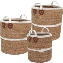Kit 3 cestas cachepô decorativo fibra natural marrom homeco Kit 3 cestas cachepô decorativo fibra natural marrom homeco