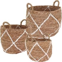 Kit 3 cestas decorativa cachepô planta fibra natural bege Kit 3 cestas decorativa cachepô planta fibra natural bege