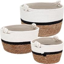Kit 3 cestas decorativa organizadora fibra branco cachepô