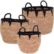 Kit 3 Cestas Decorativas Organizadoras De Fibra Casa Sala Kit 3 Cestas Decorativas Organizadoras De Fibra Casa Sala