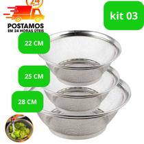 Kit 3 Cestas em Inox Escorredor Multiuso de 22cm , 25cm e 28 cm Para Cozinha Escorrer Macarrão Leg Kit 3 Cestas em Inox Escorredor Multiuso de 22cm , 25cm e 28 cm Para Cozinha Escorrer Macarrão Leg