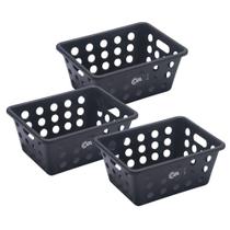 Kit 3 Cestas Organizadoras Pequenas Coza One Brinox Polipropileno 18x14x8cm Preto
