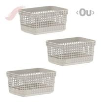Kit 3 Cestinhos Organizadores Grid Caixas Organizadoras 2,5L