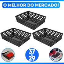 Kit 3 Cesto Caixa Organizador Multiuso Grande Plástico Ideal Para Gavetas