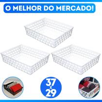 Kit 3 Cesto Caixa Organizador Multiuso Grande Plástico Ideal Para Gavetas