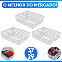 Kit 3 Cesto Caixa Organizador Multiuso Grande Plástico Ideal Para Gavetas