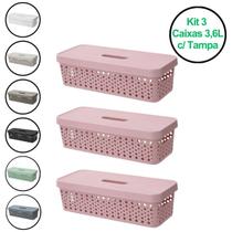 Kit 3 Cesto Caixa Organizadora C/ Tampa 3,6 Litros
