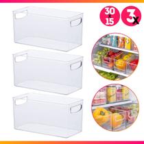Kit 3 Cesto Caixa Organizadora de Geladeira 30x15x15 Transparente Acrílico Cristal Diamond Paramount Kit 3 Cesto Caixa Organizadora de Geladeira 30x15x15 Transparente Acrílico Cristal Diamond Paramount