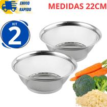 Kit 3 Cesto De Inox Escorredor 22CM Para Lavar Alimentos Arroz Legumes Frutas Massas Resistent