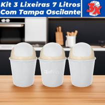 Kit 3 Cesto De Lixo Lixeira c/ Tampa Basculante 7L de 37cm