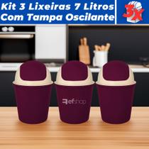 Kit 3 Cesto De Lixo Lixeira c/ Tampa Basculante 7L de 37cm