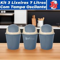 Kit 3 Cesto De Lixo Lixeira c/ Tampa Basculante 7L de 37cm