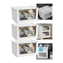 Kit 3 Cesto Flow Abertura Frontal 16l Empilhável Multiuso Branco Kit 3 Cesto Flow Abertura Frontal 16l Empilhável Multiuso Branco
