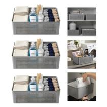 Kit 3 Cesto Flow Organizador Para Lavanderia 12 Litros Multiuso Chumbo Ou Kit 3 Cesto Flow Organizador Para Lavanderia 12 Litros Multiuso Chumbo Ou