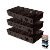 Kit 3 Cesto Organizador Armário Gaveta Lavanderia Trama Rattan 33x17 c/ 3 Divisórias Kit 3 Cesto Organizador Armário Gaveta Lavanderia Trama Rattan 33x17 c/ 3 Divisórias