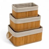 Kit 3 Cesto Organizador Bambu Natural Retangular Forro Linho Multiuso Caixa Armazenamento Kit 3 Cesto Organizador Bambu Natural Retangular Forro Linho Multiuso Caixa Armazenamento