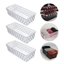 Kit 3 Cesto Organizador Extra Comprido 37 x 16,5 x 9 cm Multiuso Branco Preto Rosa Transparente