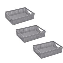 Kit 3 Cesto Organizador Juta A4 5,2 L 33x23x8,5 Cm CINZA Kit 3 Cesto Organizador Juta A4 5,2 L 33x23x8,5 Cm CINZA