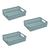 Kit 3 Cesto Organizador Juta A4 5,2 Litros 33x23x8,5 Cm AZUL