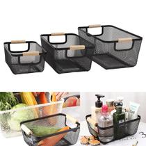 Kit 3 Cesto Organizador Loft Metal e Madeira P M G