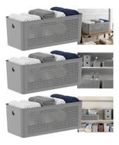 Kit 3 Cesto Organizador Multiuso 27x12x9cm Com Alça Flow Ou Kit 3 Cesto Organizador Multiuso 27x12x9cm Com Alça Flow Ou