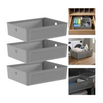 Kit 3 Cesto Organizador Multiuso 34x27x9cm Com Alça Flow Ou Kit 3 Cesto Organizador Multiuso 34x27x9cm Com Alça Flow Ou