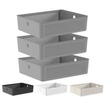 Kit 3 Cesto Organizador Multiuso 34x27x9cm Com Alça Flow Ou Kit 3 Cesto Organizador Multiuso 34x27x9cm Com Alça Flow Ou