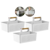 Kit 3 Cesto Organizador Multiuso Alça Bambu 8L Lavanderia Branco Kit 3 Cesto Organizador Multiuso Alça Bambu 8L Lavanderia Branco