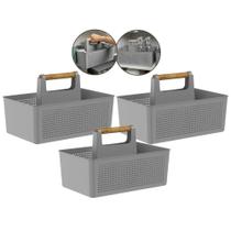 Kit 3 Cesto Organizador Multiuso Alça Bambu 8L Lavanderia Chumbo