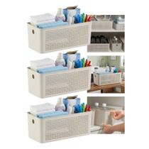 Kit 3 Cesto Organizador Para Lavanderia 3l Multiuso Bege Flow Ou Kit 3 Cesto Organizador Para Lavanderia 3l Multiuso Bege Flow Ou