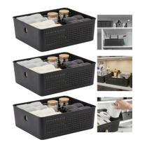 Kit 3 Cesto Organizador Para Lavanderia 5,4l Multiuso Preto Flow Ou Kit 3 Cesto Organizador Para Lavanderia 5,4l Multiuso Preto Flow Ou